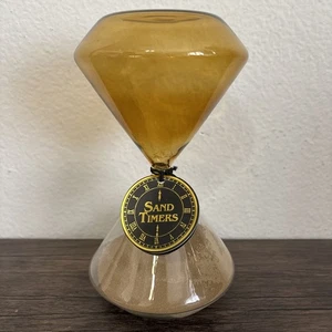 "Temporizador de reloj de arena de vidrio transparente ámbar soplado de 7,5"" con temporizadores de arena dorada temporizador de 30 minutos" - Imagen 1 de 13