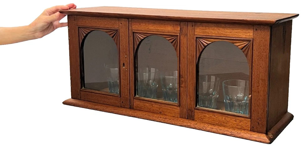 ANTIQUE ARTS & CRAFTS DISPLAY CABINET AESTHETIC SUNBURST MOTIFS LATE 19th c. - Image 1 of 4