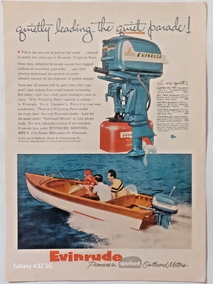 Barco de pesca de colección motor Evinrude fueraborda anuncio campo y corriente febrero 1955 Foto 1 de 3