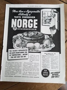 Norge 1939 sincronizador refrigerador sandía preservador del sabor anuncio - Imagen 1 de 1