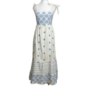 AMERICAN EAGLE CREAM BABY BLUE FLORAL EMBROIDERY MAXI BOHEMIAN DRESS - XS - Picture 1 of 8