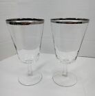 2 France Wide Platinum Rim Clear Glass 12oz Ice Tea Water Goblets Set Vtg 6 3/8"