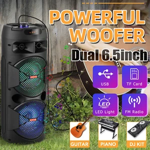 Tragbarer Bluetooth Lautsprecher Dual 6,5" Tieftöner schwerer Bass Soundsystem mit LED FM USA - Bild 1 von 14