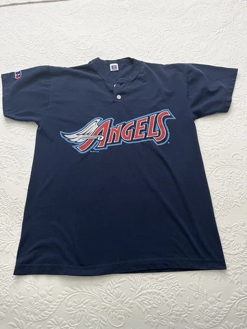 Vintage California Angels Shirt Mens Med Blue Henley Neck Short Sleeve MLB 1999 Cover