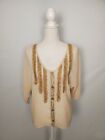 Bke Beige Sheer High Low Hem Button Up Top Ribbon Trim Front Womens Small