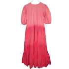 Oliphant M Womens Poplin Cotton Tiered Maxi Dress Ombre Pink Coral *flaw