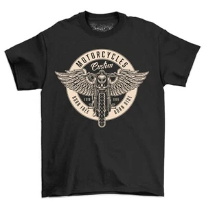 Custom Motorcycles Wings Biker Men's Café Racer Vintage Style T-Shirt Top Gift - Picture 1 of 6