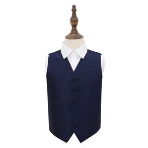 DQT Woven Plain Solid Check Navy Blue Boys Wedding Waistcoat 2-14 Years - Picture 1 of 4