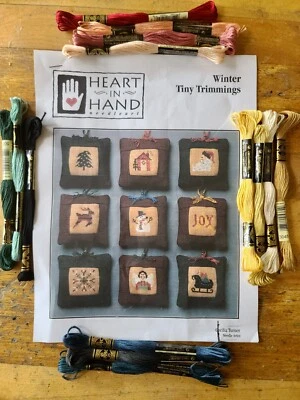 HEART IN HAND Counted Cross Stitch Leaflet & 14 SILKS - WINTER TINY TRIMMINGS - Image 1 of 3