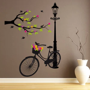 Flower Bicycle Lamppost Tree Wall Sticker Set WS-47615 - Picture 1 of 12