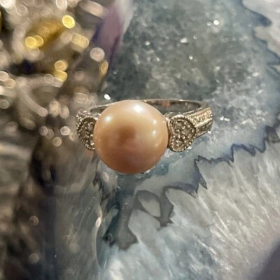 Anillo LUC de plata de ley 925 con perlas rosas reales y topacio blanco talla 8,25 Foto 1 de 4