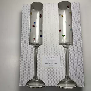 Flöten Sekt Weingläser Regenbogen Perlen Punkte Set 2 Cupcakes und Kaschmir NEU - Bild 1 von 5