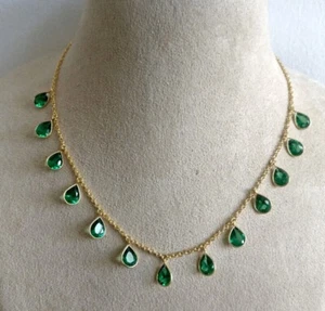 6.50Ct Pear Cut Natural Emerald Women's Birthday Gift Necklace 14K Yellow Gold - Picture 1 of 12