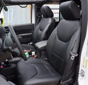 PARA 2013-2018 JEEP WRANGLER JK IGGEE HECHO A MEDIDA 2 FUNDAS DE ASIENTO DELANTERAS NEGRAS - Imagen 1 de 5