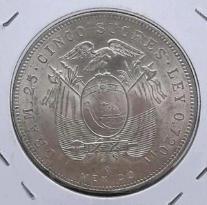 Moneda de plata .720 Ecuador 1943 5 Sucres Ciudad de México como nueva  - Imagen 1 de 2