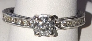 91 Point Diamond, 14 Karat White Gold Ring 1/3 Carat Center - Picture 1 of 5