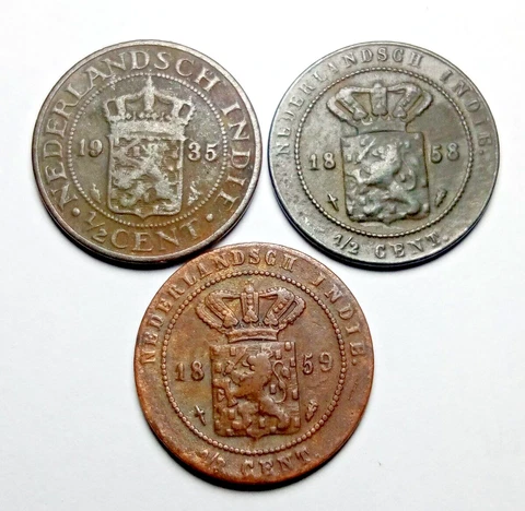 3 pcs ½ cent NEDERLANDCH INDIE Coins with different years Cover