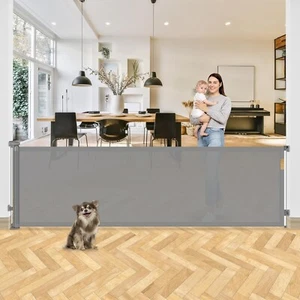 90 Inch Extra Wide Retractable Baby Dog Pets Extra Long Gate Indoor Outdoor Gray - Picture 1 of 9