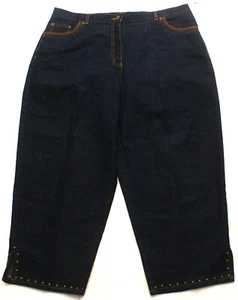 Ruby Rd Capri Jeans Womens 18W Side-Elastic Waist Stretch Dark Blue Denim - Picture 1 of 4