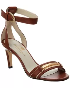 Monica by Bruno Magli Cognac leather stiletto ankle strap open-toe heel Sz 40.5 - Picture 1 of 16