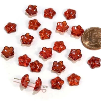 Czech Pressed Druk Flower Center Drilled Glass Beads Orange Satin 10mm 20pc J766 - Image 1 of 2