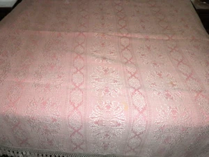 VINTAGE SEARS BELLISSIMO ITALY PINK FRINGED BEDSPREAD - Picture 1 of 7