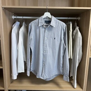 Ralph Lauren Mens Button-Up Shirt Size 16 / L White Blue Striped Long-Sleeve - Picture 1 of 6