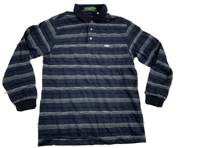 Винтажный крокодила мужской шерсти мериноса роскошь L/S 3 кнопки синий в полоску рубашка редкая Sz L - Изображение 1 из 4