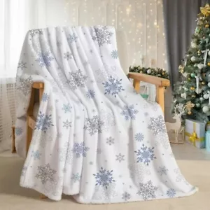 Snowflake Printed Merry & Bright Decorative Plush Throw Blanket 50" x 60" - Picture 1 of 6