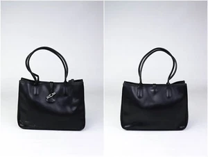 90s Vintage Longchamp Paris Black Leather Roseau Shoulder Tote Bag 36x27cm - Picture 1 of 19