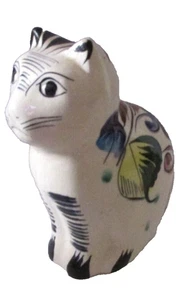 "Estatuilla de cerámica folkart vintage de gato floral mexicano Talavera pintada a mano 5""" - Imagen 1 de 7