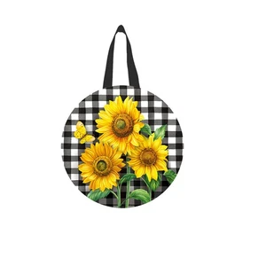 Briarwood Lane Checkered Sunflowers Wood Door Hanger - Picture 1 of 2