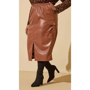 Übergröße 34W | Damen Midirock Stretch Kunstleder Kordelzug Taille - Bild 1 von 3
