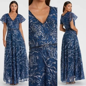 Abito vestito Mac Duggal impreziosito illusione manica a farfalla linea A - Foto 1 di 14