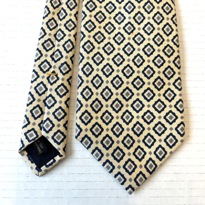 Corbata clásica de diseñador Coach 100 % seda color crema azul diamantes EE. UU. Foto 1 de 4