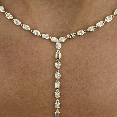 14K Yellow Gold Lariat Necklace 8.56ct Mix Shape Lab-Created Diamond F/VS - Image 1 of 4