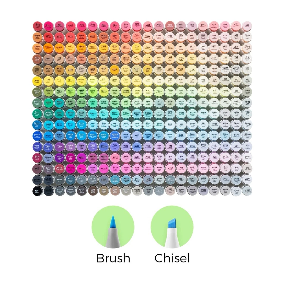 Marcadores de álcool Ohuhu 320+ cores, pincel cinzel ponta dupla com suporte marcador - Imagem 1 de 1