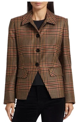 Chaqueta Veronica Beard Aire Lana Roja/Negro/A Cuadros Camel/Dickey Talla 2/S Nueva sin Etiquetas $698 Foto 1 de 4