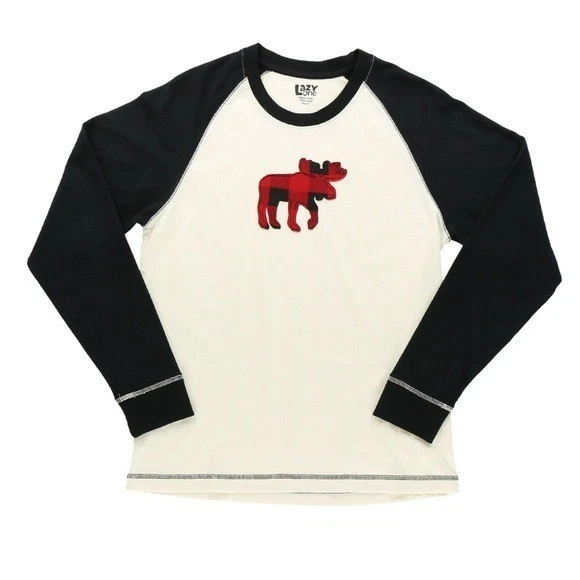 🌻Lazy One Moose Long Sleeve Cream Black Buffalo Check Pajama Lounge Top Size XL - Image 1 of 4