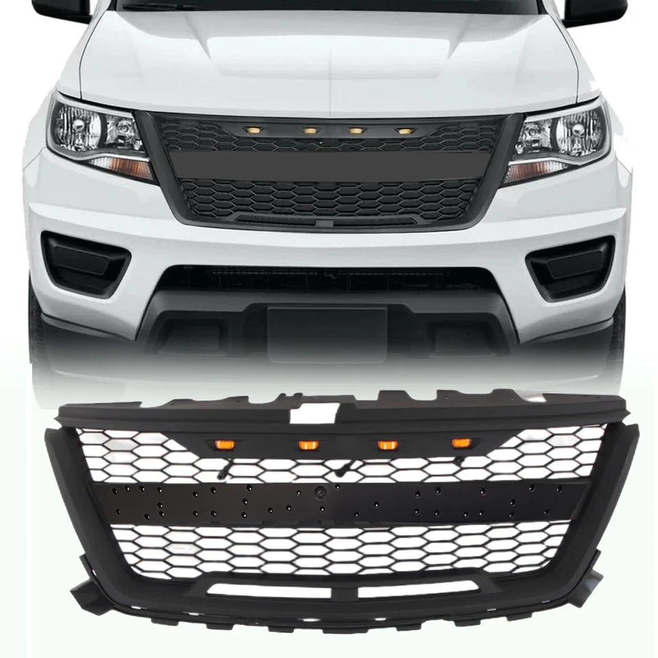 Black Front Grille for 2016-2020 Chevrolet Colorado Grill w/4 Lights and Letters - Image 1 of 4