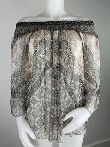 Hale Bob Metallic Bluse Gr. M Seide Schulterfrei Strick Slip (Mängel - Bild 1 von 16