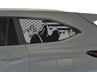 Fits 2020-2025 Toyota Highlander - Standard American Flag Mountain Window Decal Foto 1 de 3