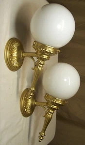Vintage Wandleuchter Paar MCM Leuchte Retro Leuchte Kunstguss Gold restauriert USA #A49 - Bild 1 von 8