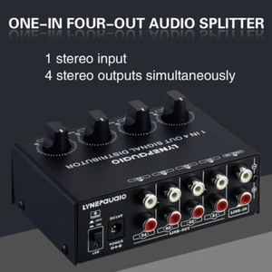 Stereo Signal Amplifier Distributor 1 In 4 Out Volume Adjustment Lossless B029 - Picture 1 of 6
