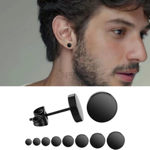 3-12MM Men Women Black Stud Earrings Round Surgical Stainless Steel Jewellery UK - Picture 1 of 99