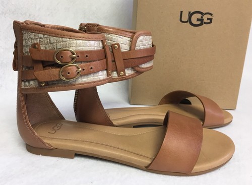 SANDALI ALLA CAVIGLIA UGG Australia SAVANA CESTINO METALLIZZATO PELLE Castagno Donna