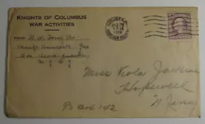 STAMPMART : USA 1918 KNIGHTS OF COLUMBUS WW I WAR HANCOCK CAMP COVER TO NJ - Picture 1 of 2