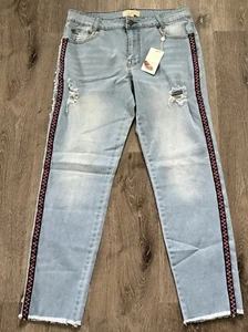 Jeans Chelsea & Violet donna 28 invecchiato orlo grezzo boho zigzag cuciture a righe - Foto 1 di 14