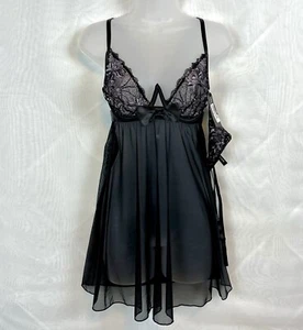 NWT Oh LaLa Cheri Black Lace Babydoll Lingerie Set - Picture 1 of 13