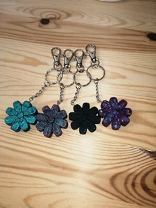 Schlüsselanhänger, keyfinder, Blume,schwarz, türkis, lila, blau, Glitzer - Bild 1 von 5